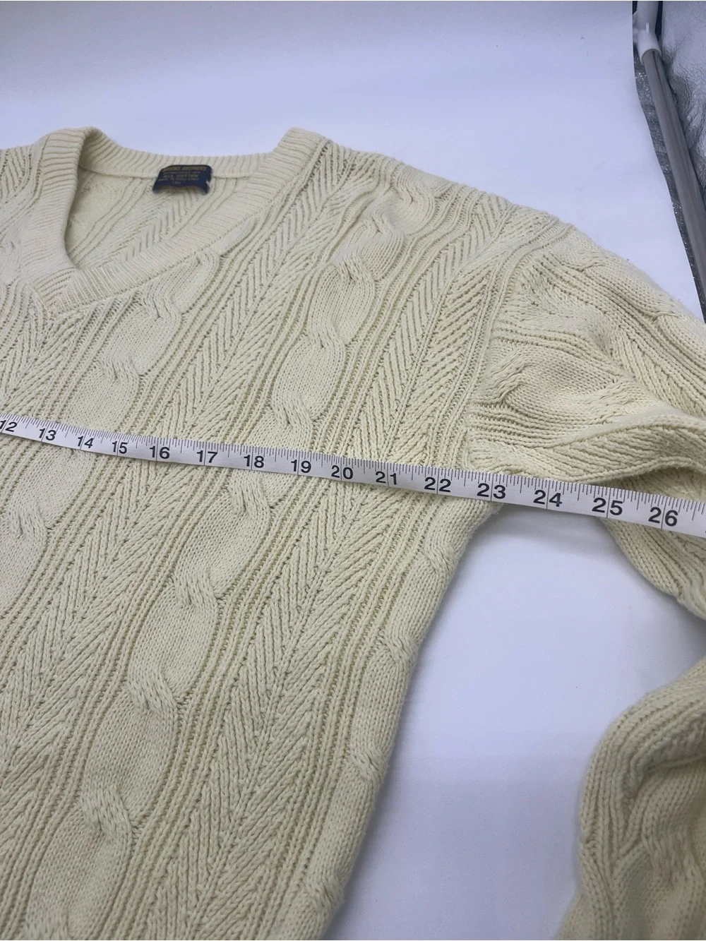 Brooks Brothers Vintage Cream V-Neck Cable Knit Sweater